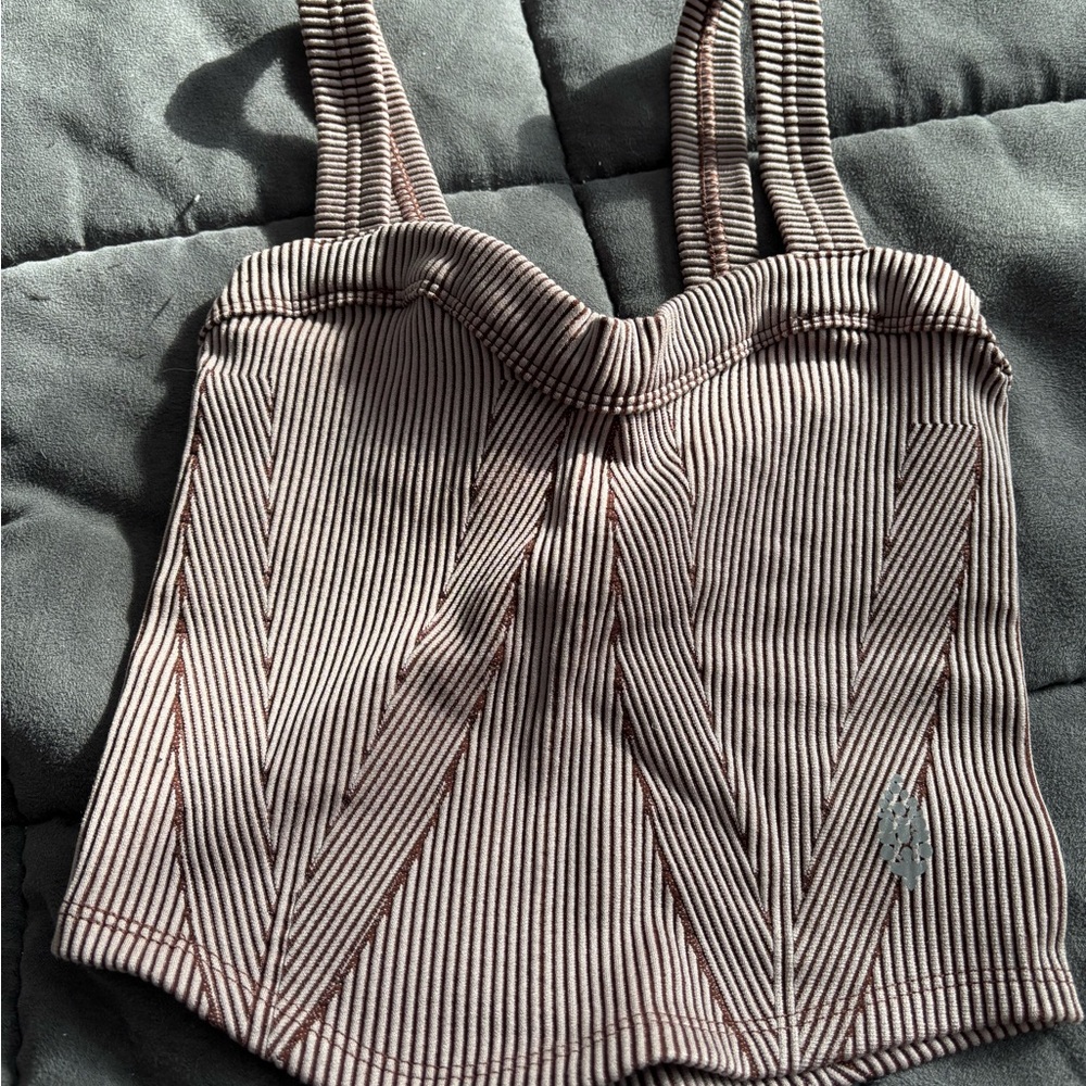 Free People Striped Crop Top - Brown and Cream